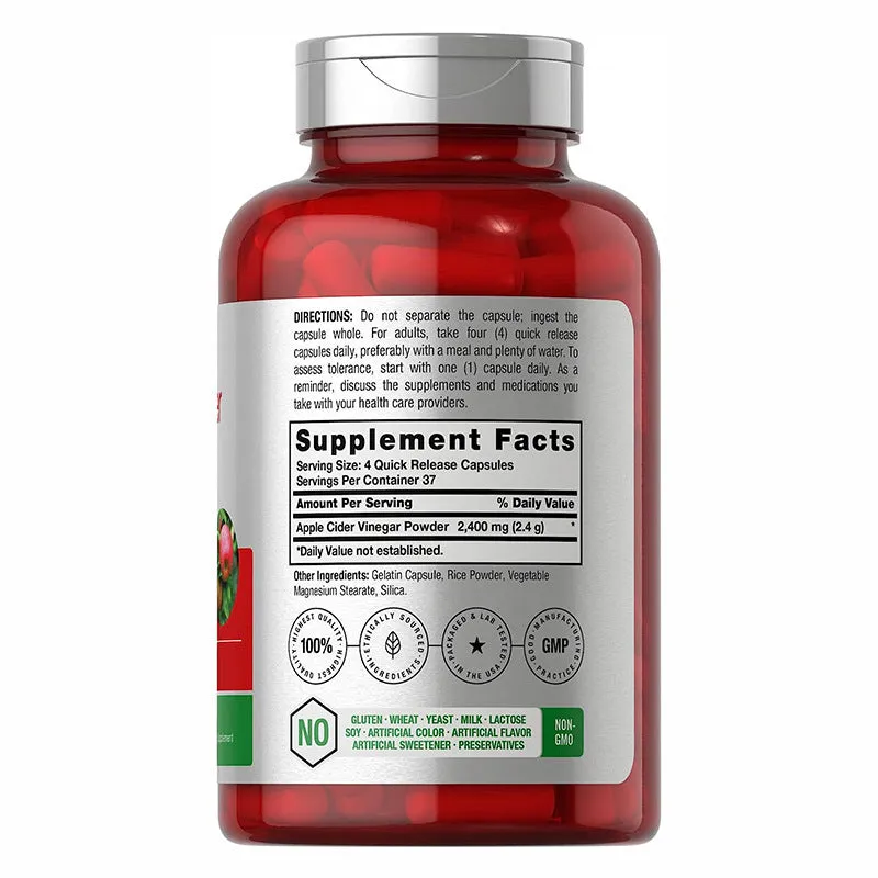 Bottle of 150 apple vinegar capsules, a convenient dietary supplement format