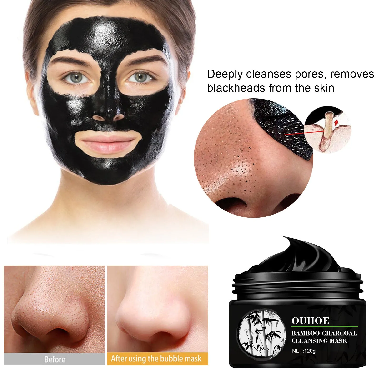 Cleansing and shrinking pores blackheads peeling mask in 60ml pot with compact packaging