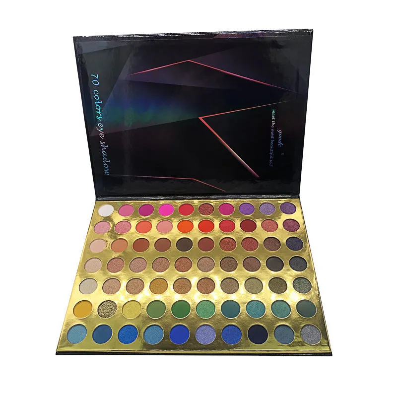 70 colour eyeshadow palette with matte and pearlescent shades in a compact case measuring 30x22x1.5cm