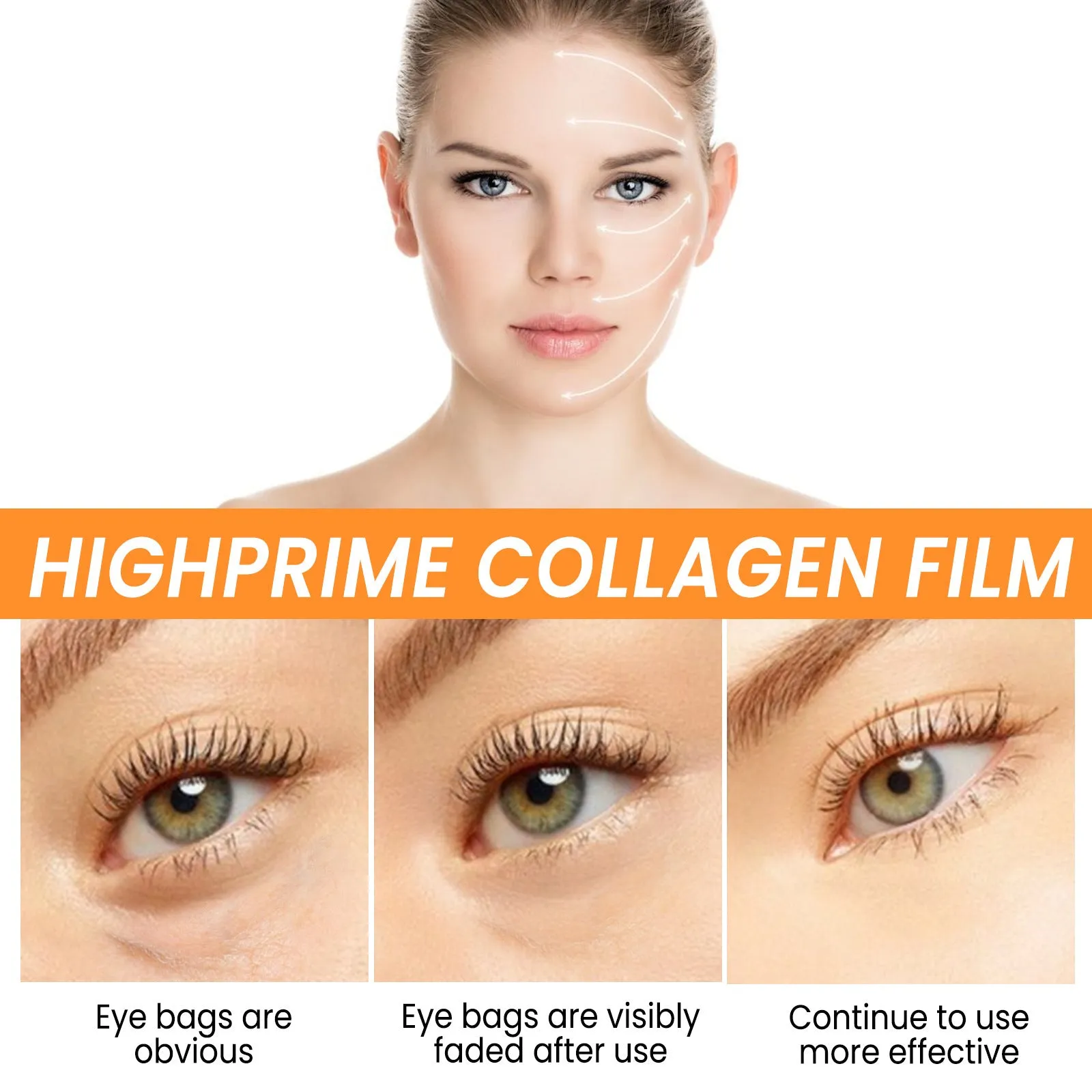 Collagen water-soluble facial mask with hyaluronic acid, 2 pieces, for hydrating and brightening under-eye skin