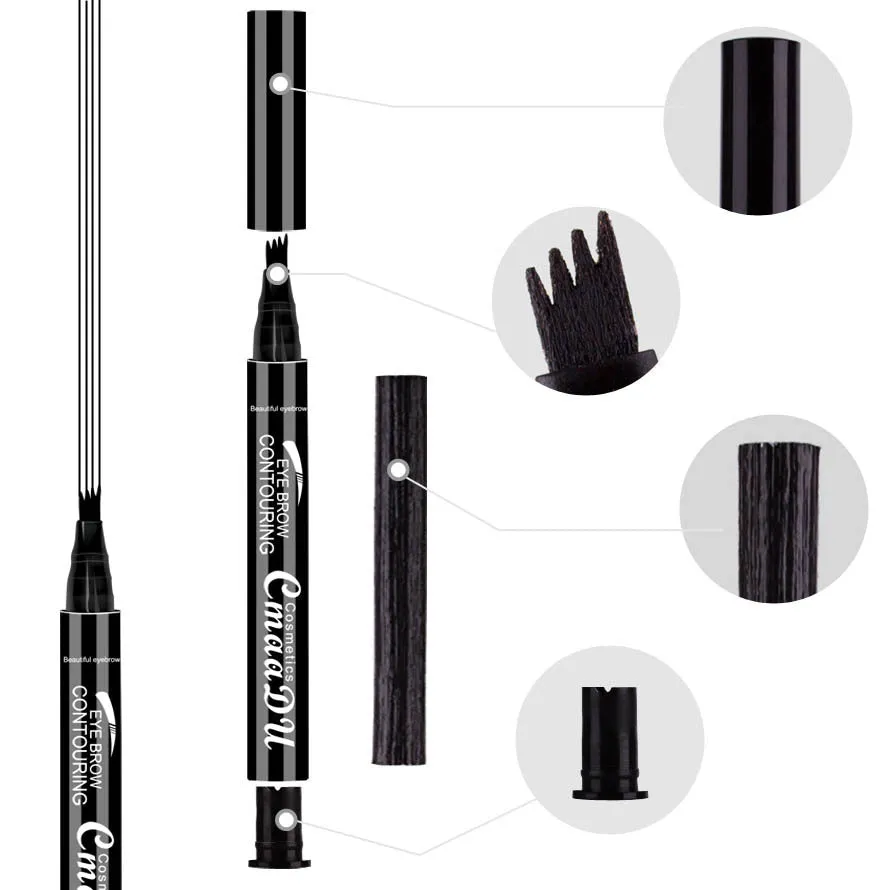 CmaaDu 4-Head Eyebrow Pencil in three shades black brown grey with four-point tip for precise brow application