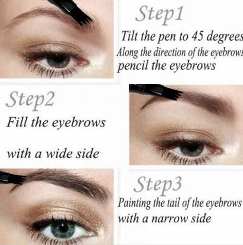 CmaaDu 4-Head Eyebrow Pencil in three shades black brown grey with four-point tip for precise brow application