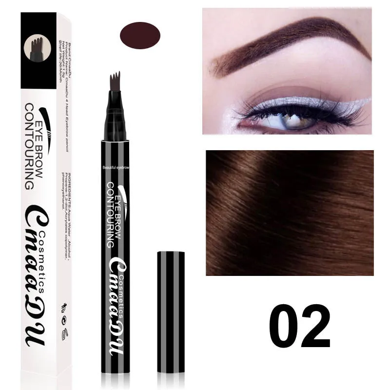 CmaaDu 4-Head Eyebrow Pencil in three shades black brown grey with four-point tip for precise brow application