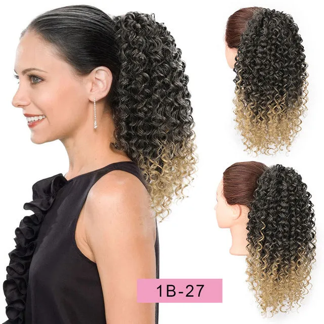 Drawstring puffy ponytail afro curls wig in medium length for ladies, style simple, colour #1B