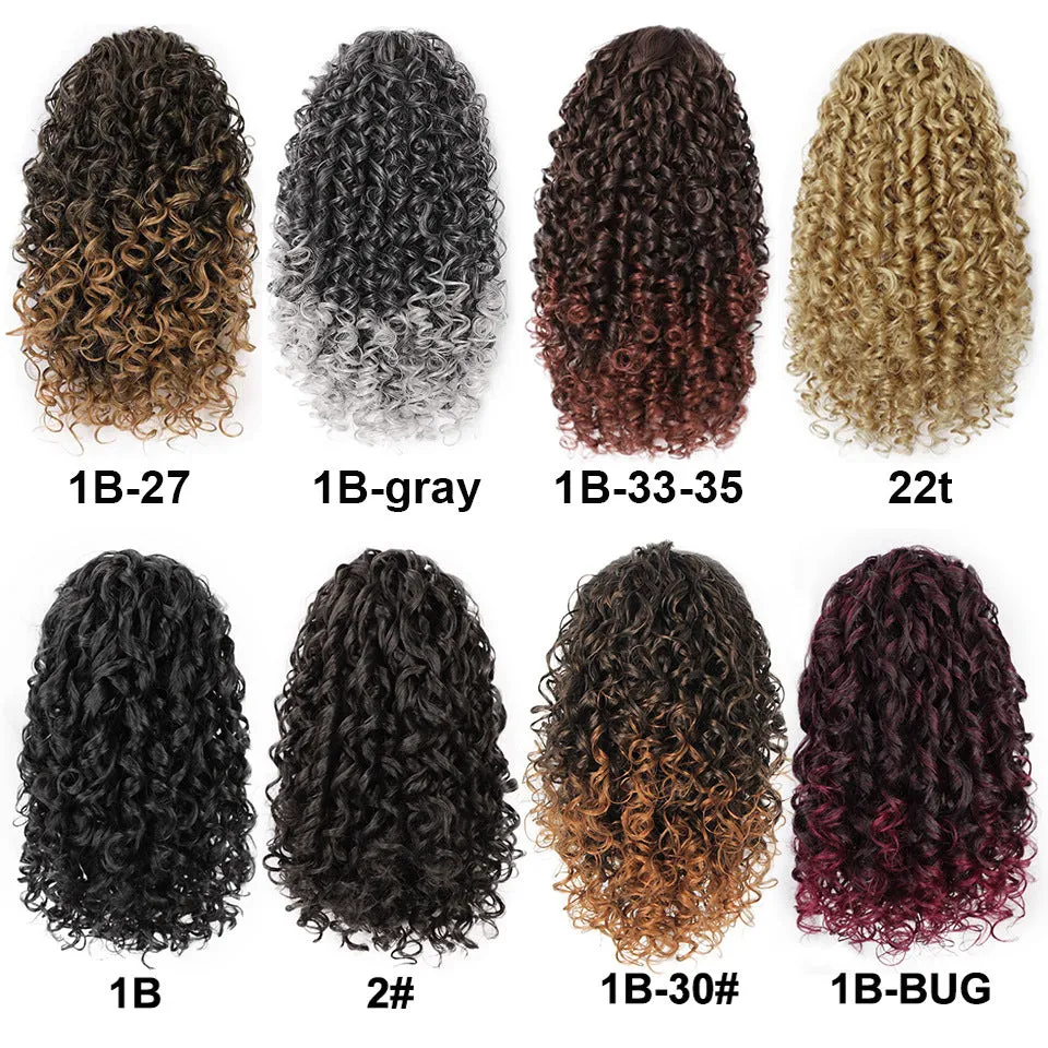 Drawstring puffy ponytail afro curls wig in medium length for ladies, style simple, colour #1B