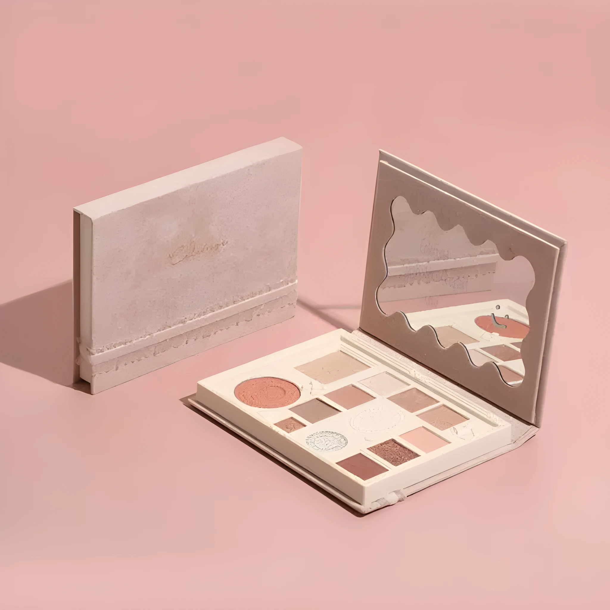 Embossed all-in-one eyeshadow highlighter blush plate with 8 colours, Almond Baked Milk shade