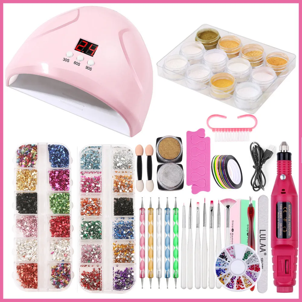 36W smart pink ABS nail lamp with drill tool set includes 100 pieces for all nail polish types