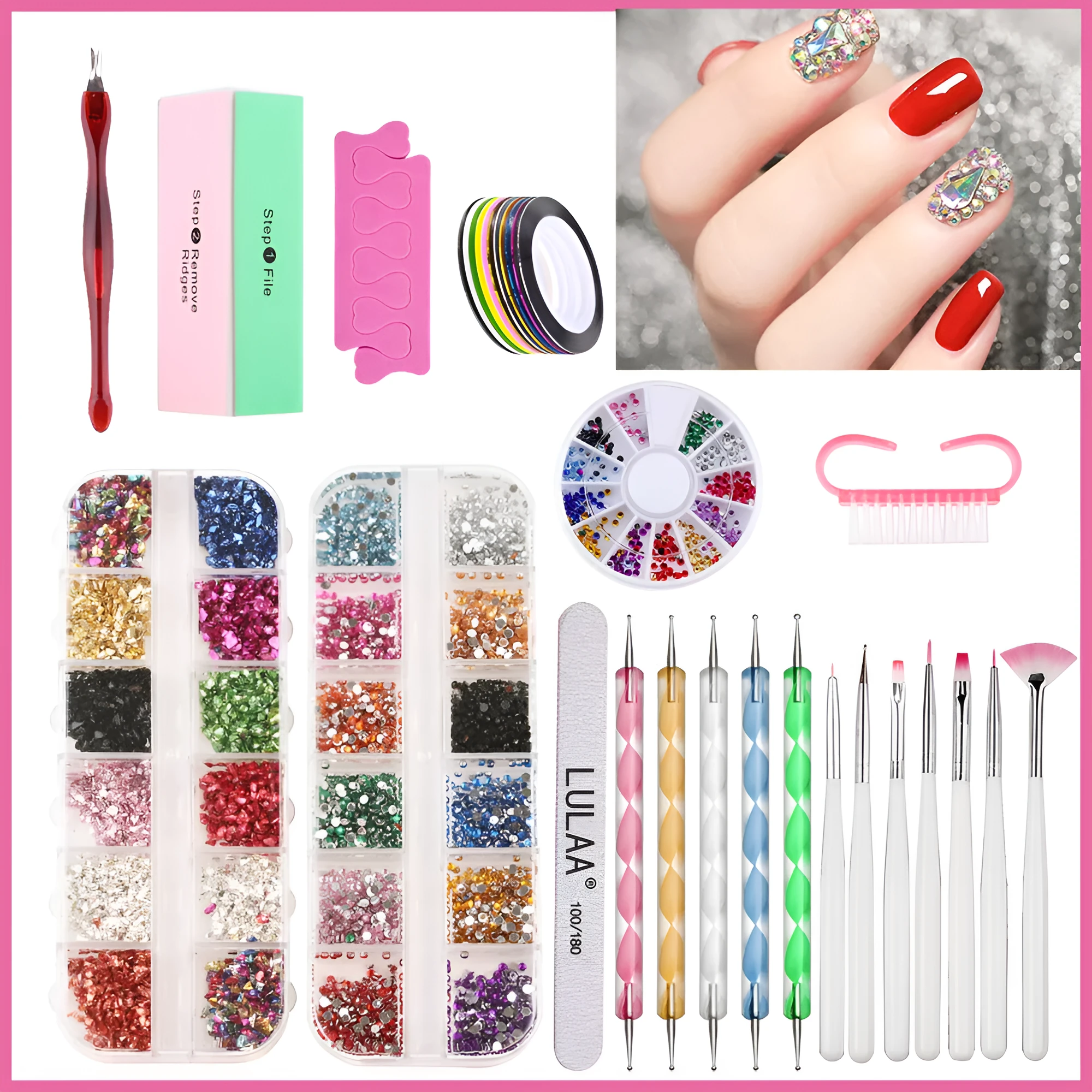 36W smart pink ABS nail lamp with drill tool set includes 100 pieces for all nail polish types