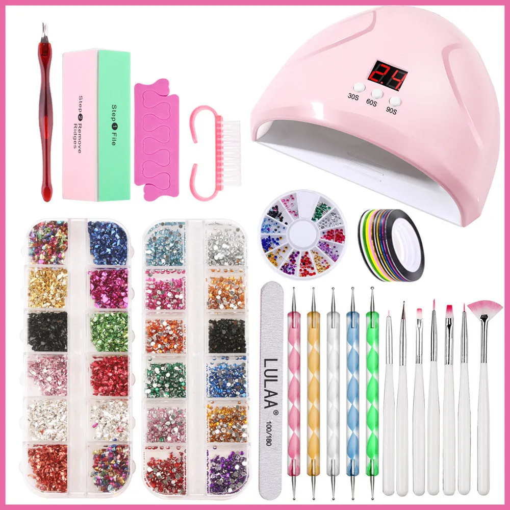 36W smart pink ABS nail lamp with drill tool set includes 100 pieces for all nail polish types