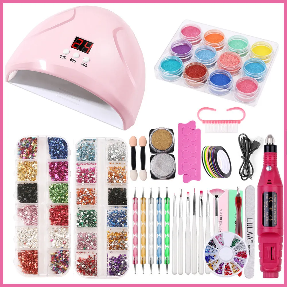 36W smart pink ABS nail lamp with drill tool set includes 100 pieces for all nail polish types