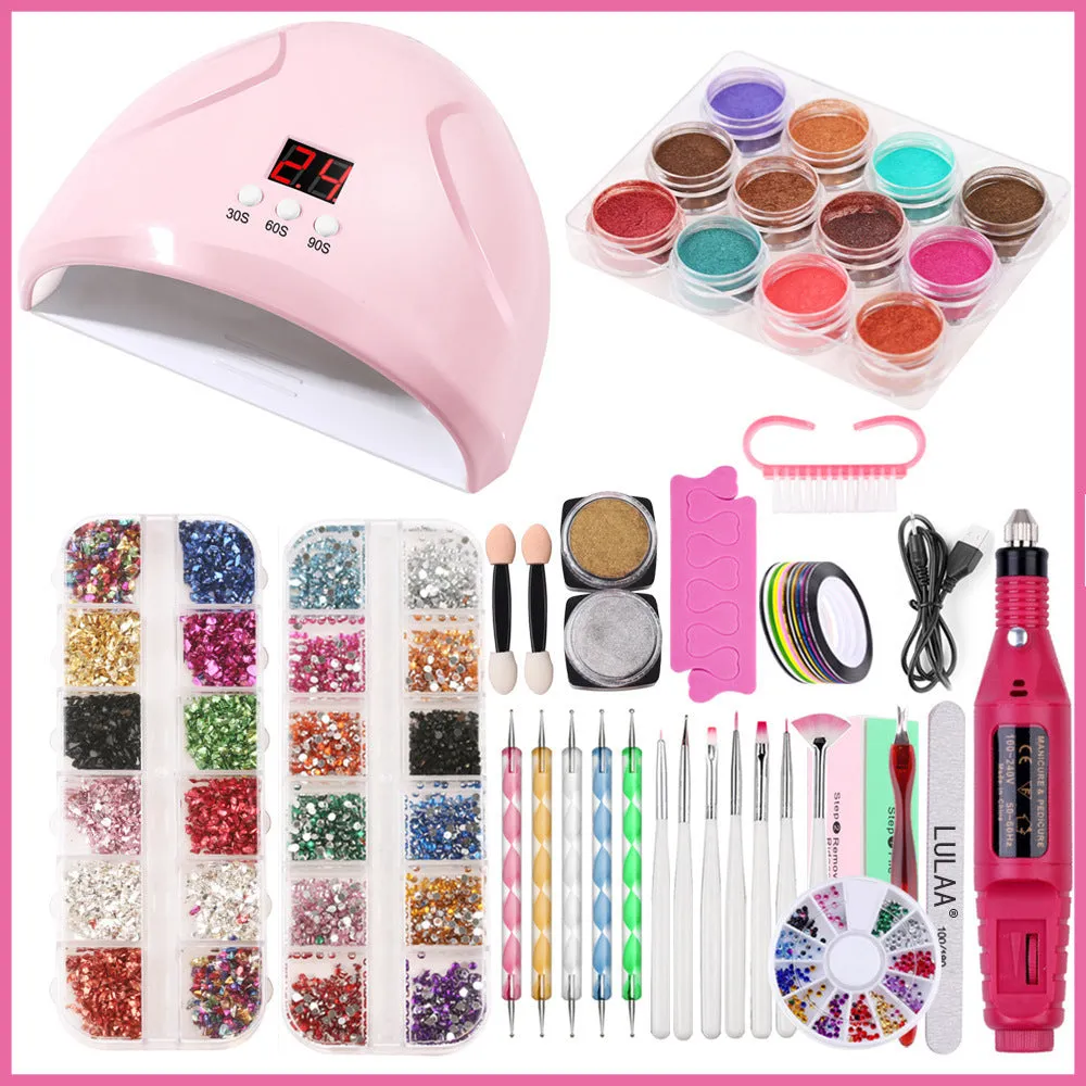 36W smart pink ABS nail lamp with drill tool set includes 100 pieces for all nail polish types