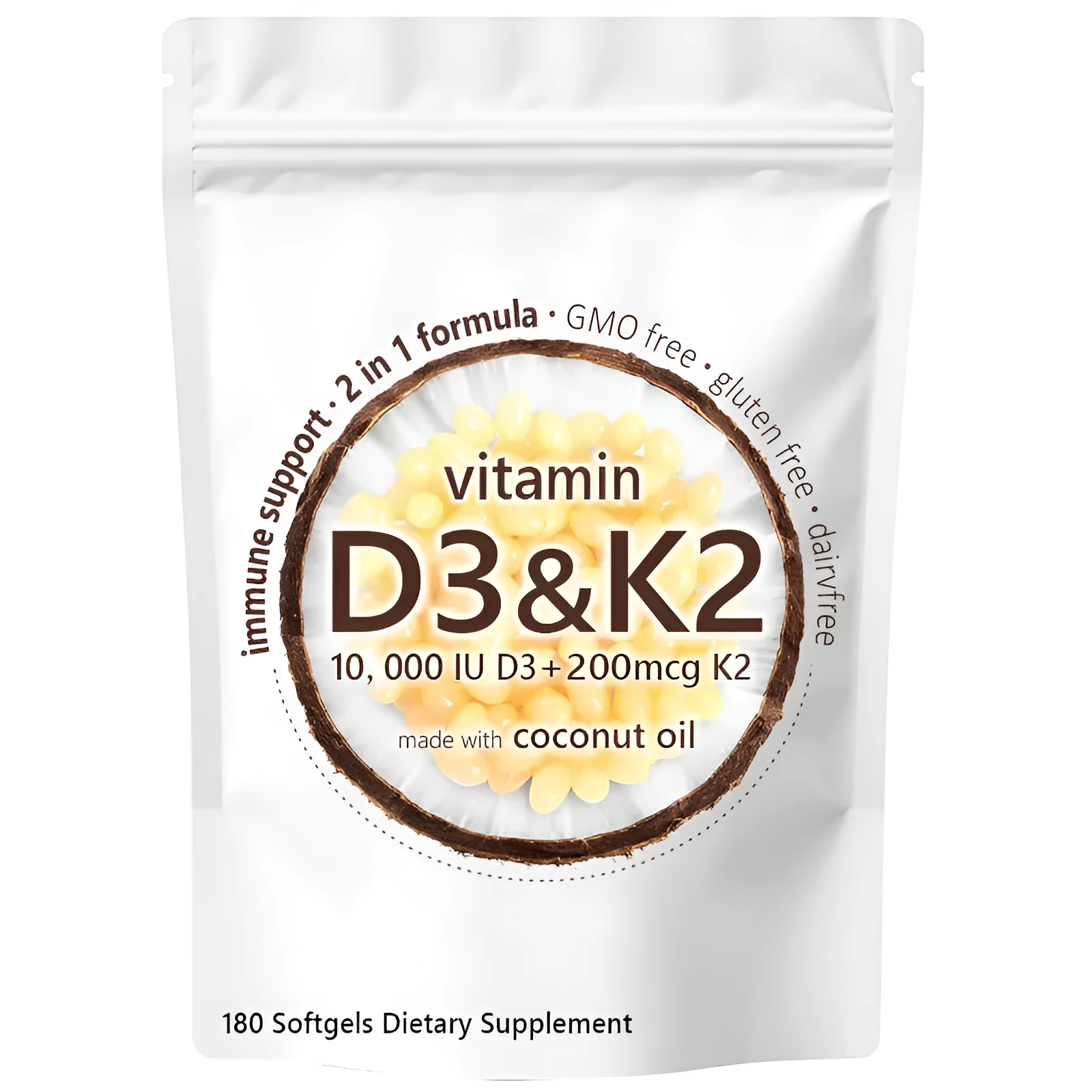 Vitamin D3 K2 softgel capsules 180 tablets supplement pack for bone health support