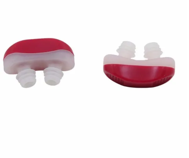 Anti snoring nasal clip made from soft silicone and ABS in blue, white, and red colours