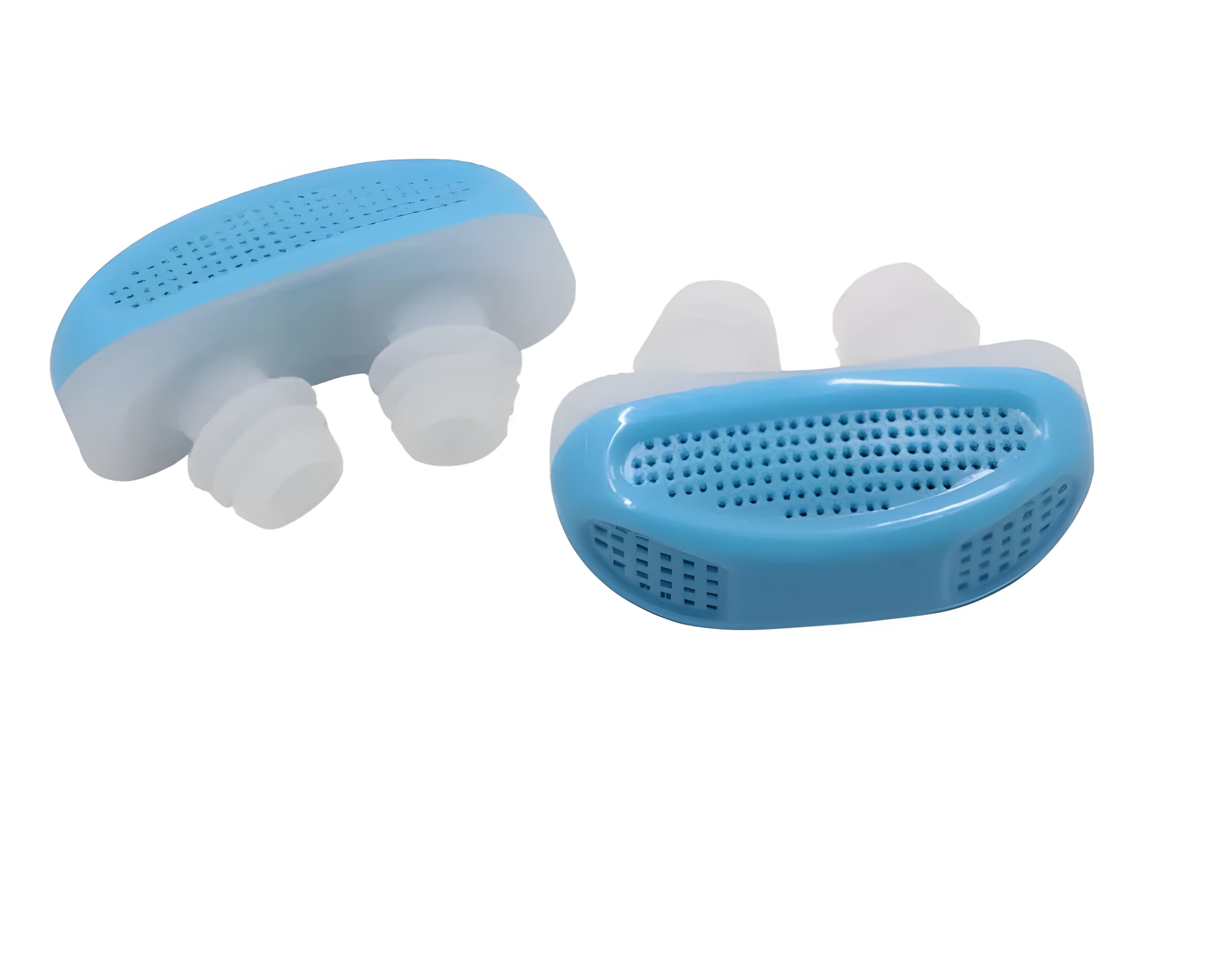 Anti snoring nasal clip made from soft silicone and ABS in blue, white, and red colours