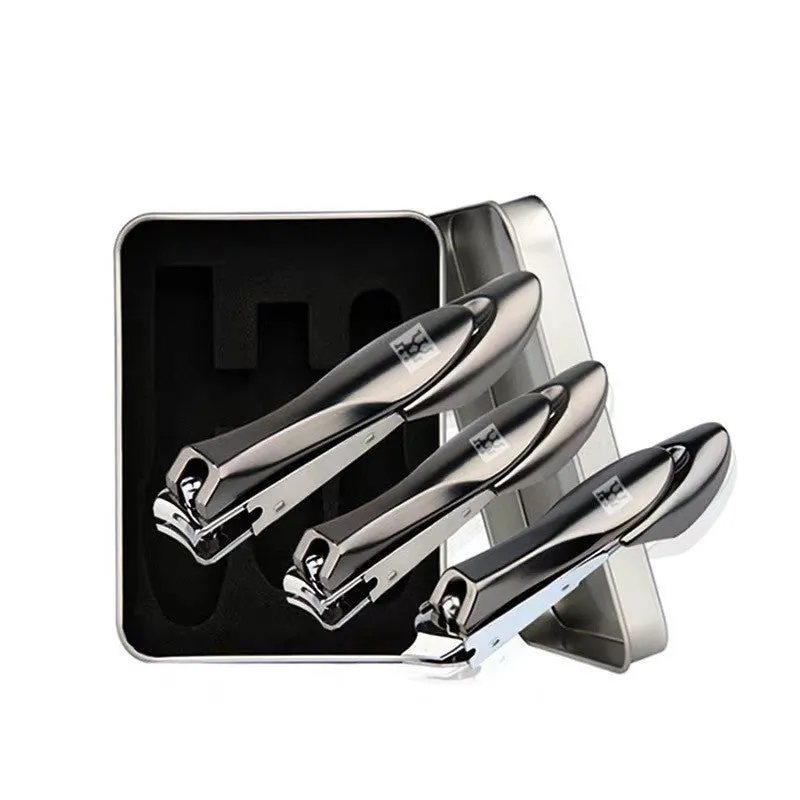 Black stainless steel nail clipper with anti-splash design in gift box packaging