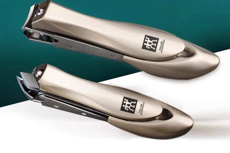Black stainless steel nail clipper with anti-splash design in gift box packaging