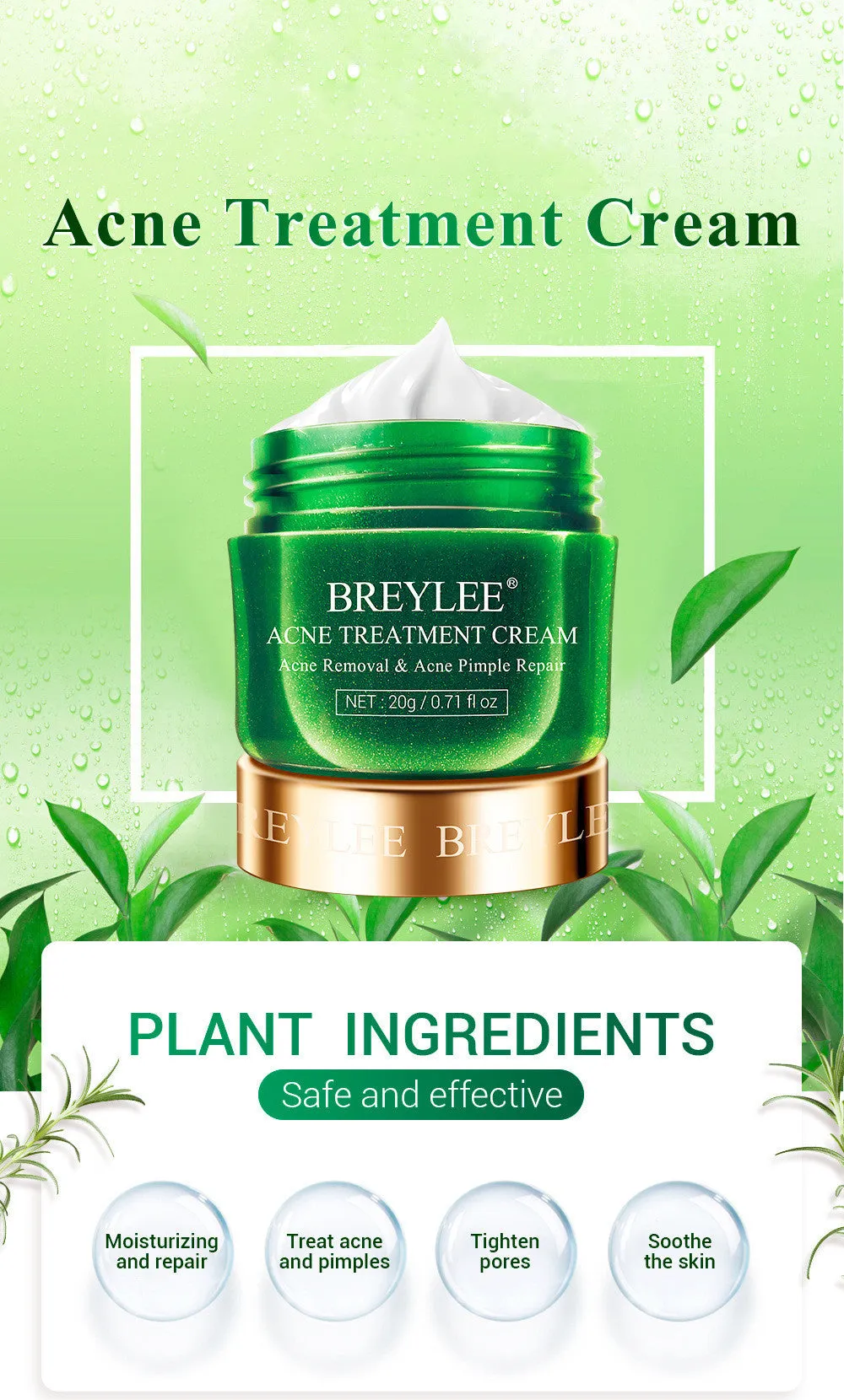 BREYLEE Tea Tree Acne Cream pot with moisturising acne scar treatment for general skin