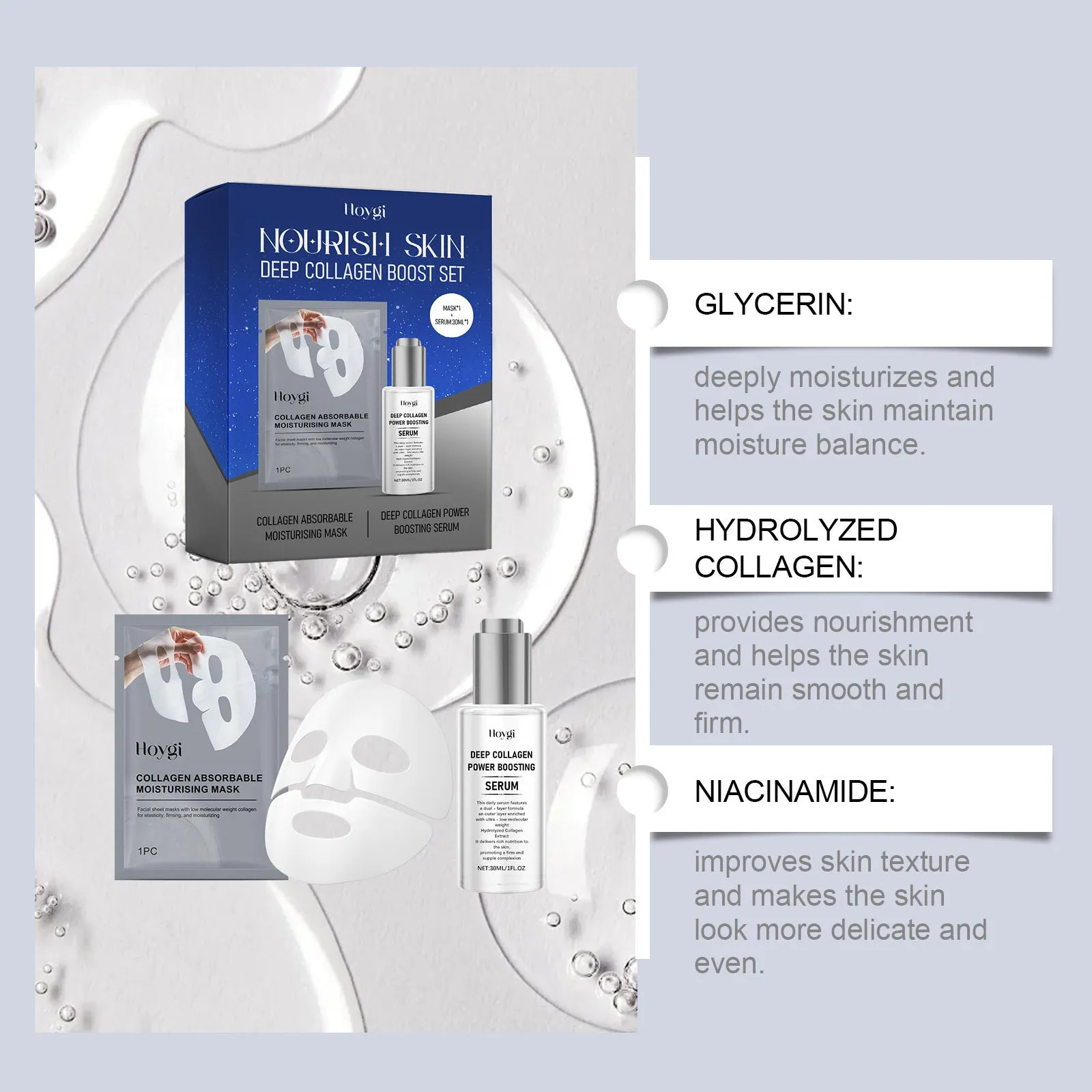 Collagen moisturising facial mask and 30ML essence bottle skincare set