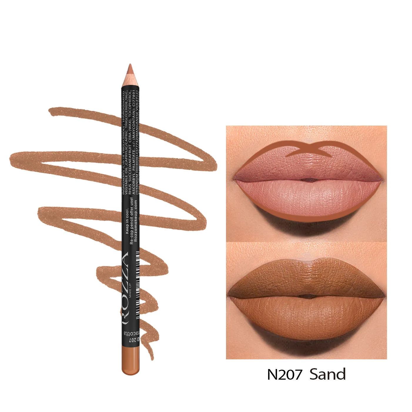 Matte wood effect lip liner pencil in 14 shades showing precise tip for application