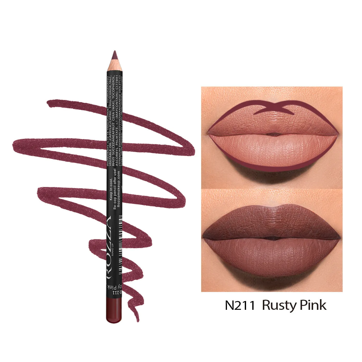 Matte wood effect lip liner pencil in 14 shades showing precise tip for application