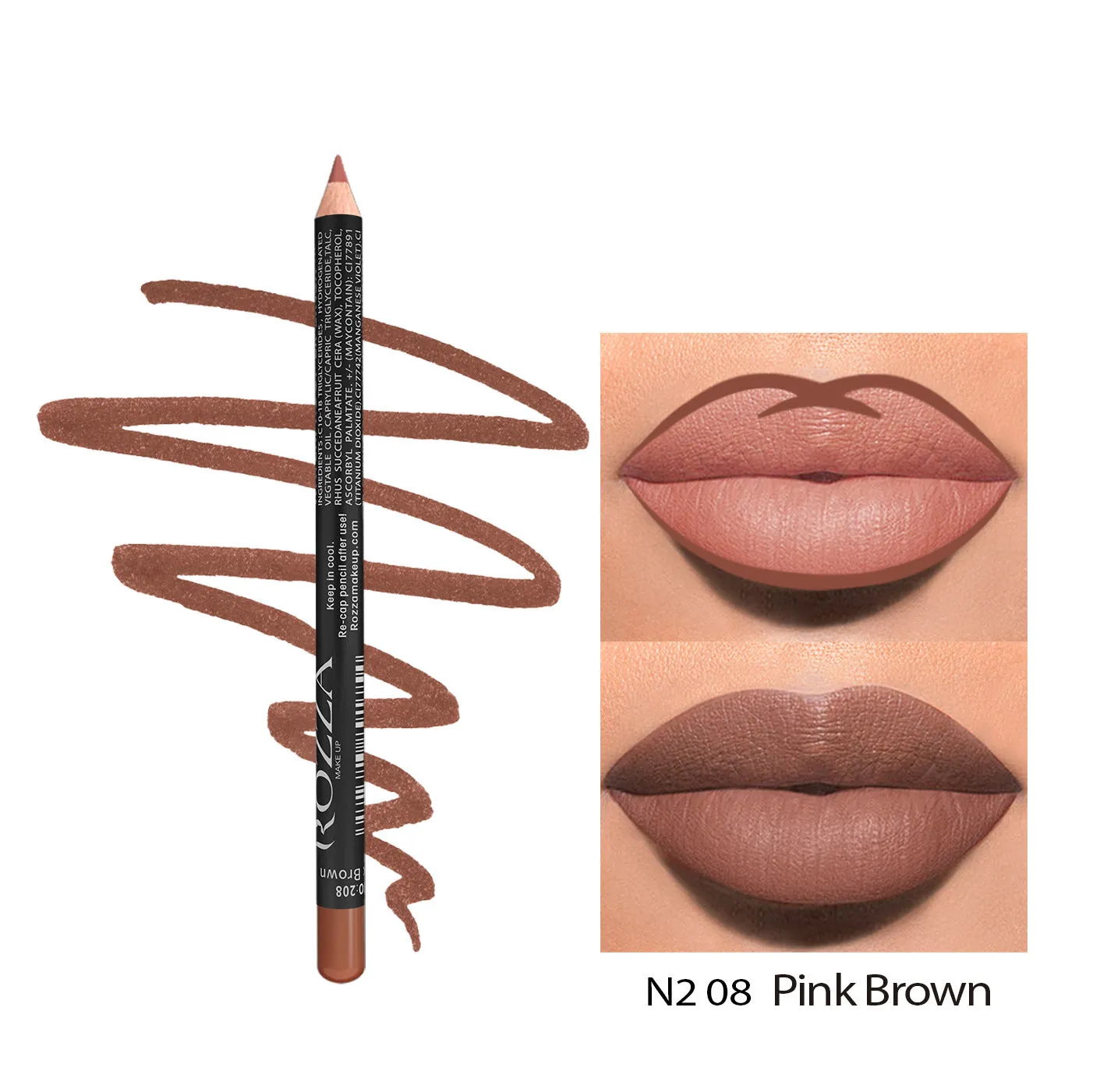 Matte wood effect lip liner pencil in 14 shades showing precise tip for application