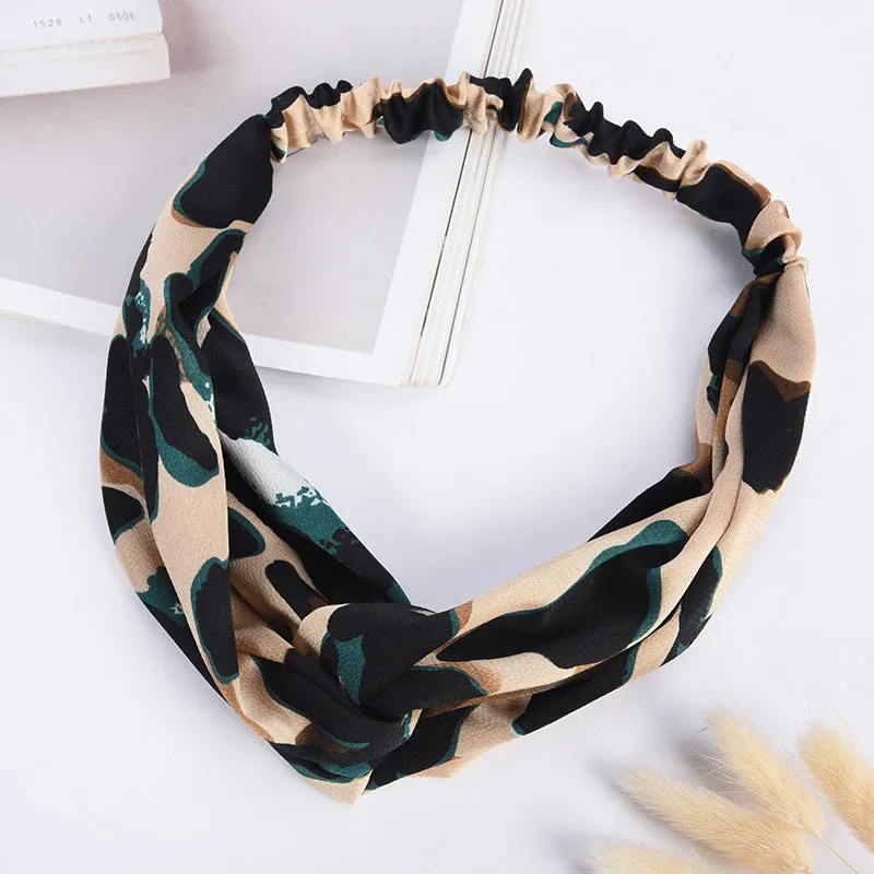 Elastic cross hair band in cloth with assorted colours navy purple beige red dark green grass green