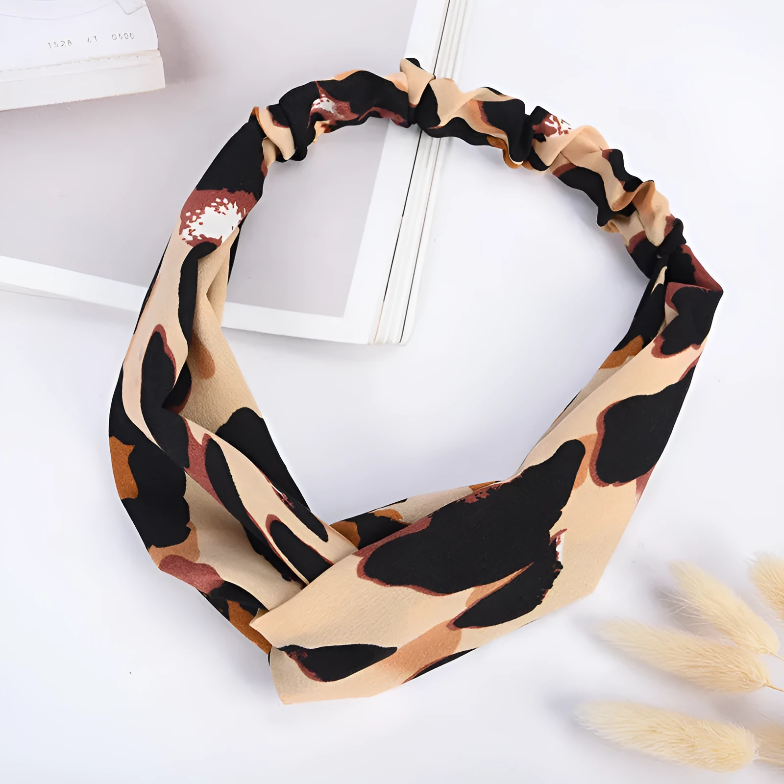 Elastic cross hair band in cloth with assorted colours navy purple beige red dark green grass green
