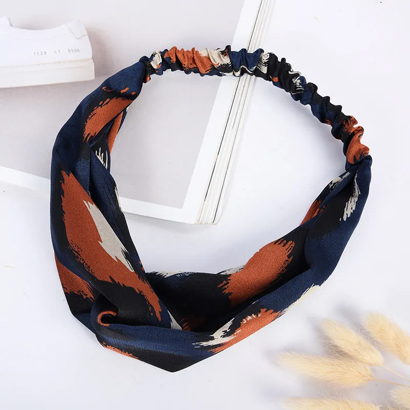 Elastic cross hair band in cloth with assorted colours navy purple beige red dark green grass green
