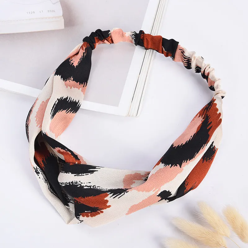 Elastic cross hair band in cloth with assorted colours navy purple beige red dark green grass green