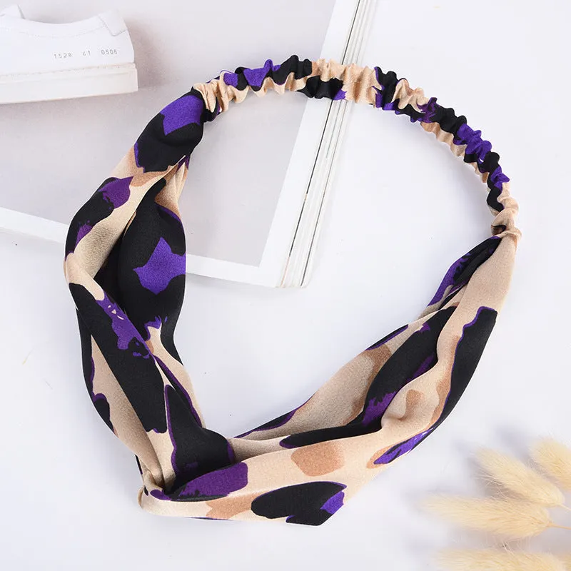 Elastic cross hair band in cloth with assorted colours navy purple beige red dark green grass green