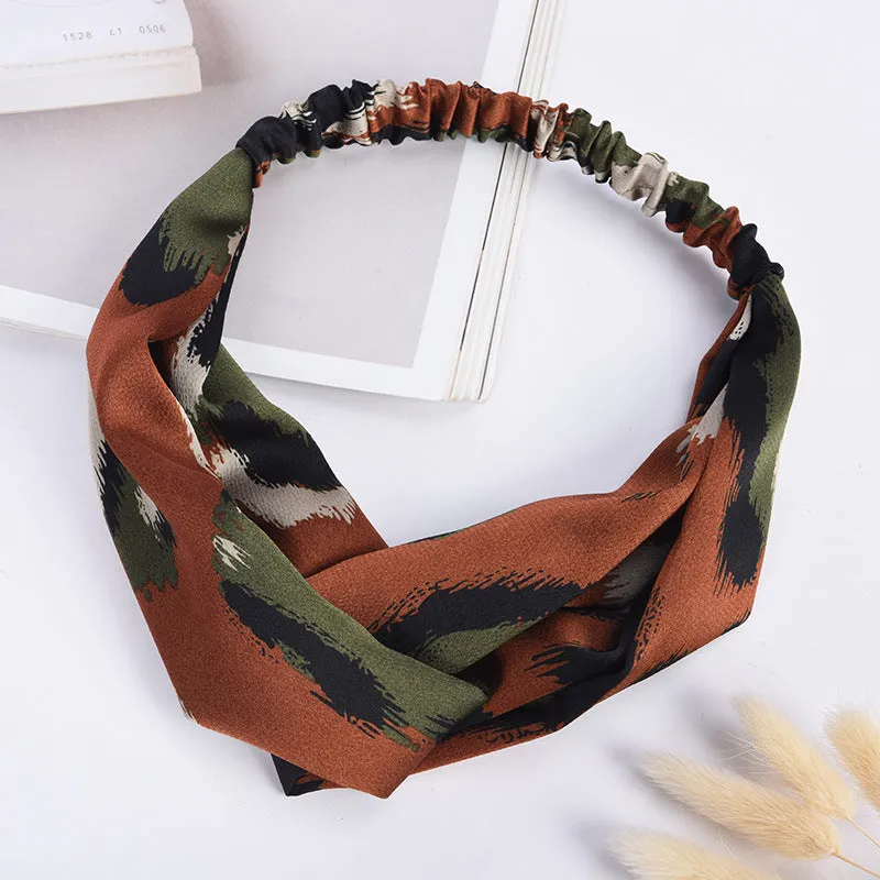 Elastic cross hair band in cloth with assorted colours navy purple beige red dark green grass green