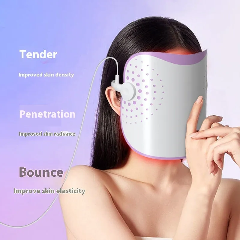 White and purple IPL photon beauty mask device with spectrometer display for home skin treatment.