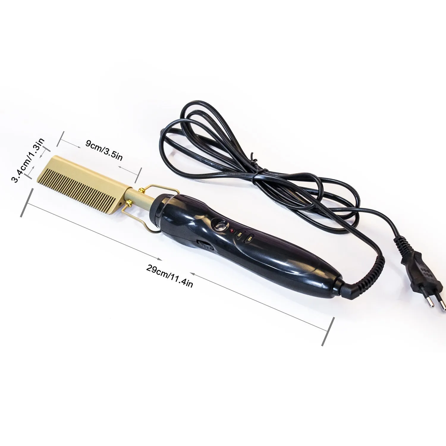 Gold multifunctional hair comb with ceramic thermal conductor and temperature control, 21-30mm diameter