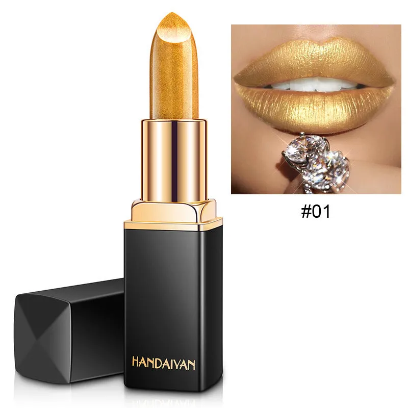 Pearlescent colour change temperature change lipstick with colour-shifting finish