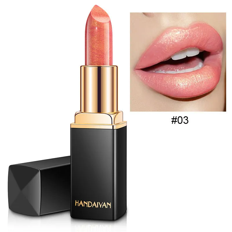 Pearlescent colour change temperature change lipstick with colour-shifting finish