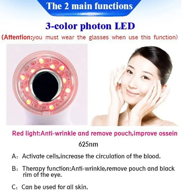 3MHZ LED colour photon massager with 36 adjustable R/G/B phototherapy modes, 150g, 17.5 x 4.7 x 4.4cm, for facial and body skincare