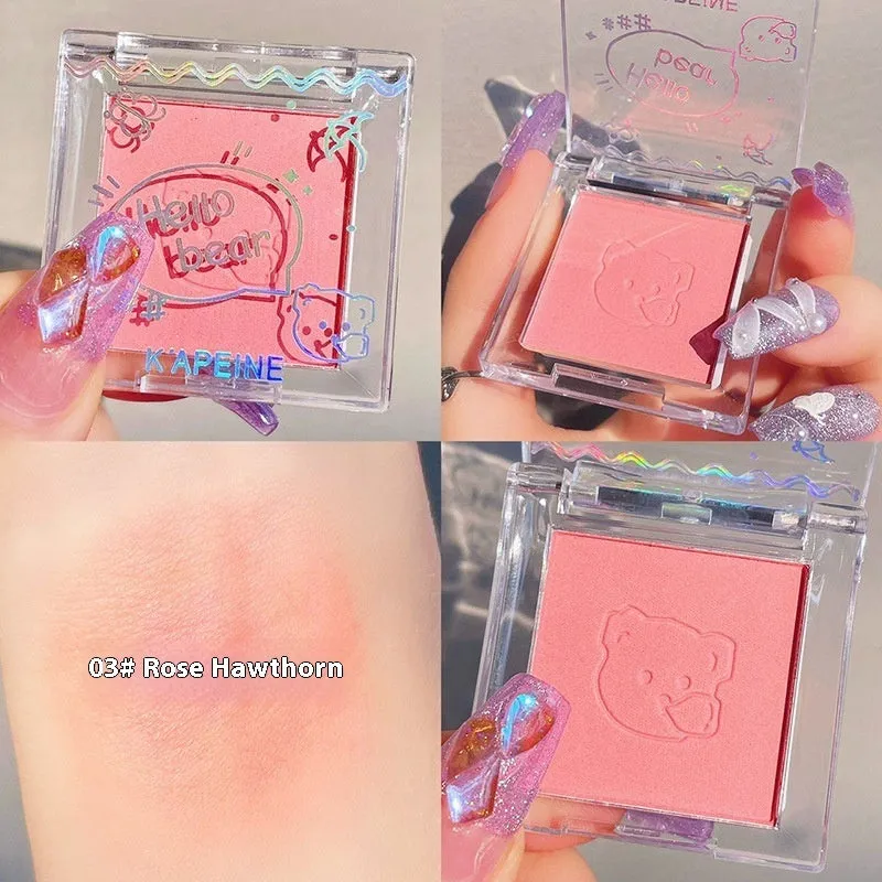 Matte natural makeup blush powder compact in six colour shades with 1.3g net content