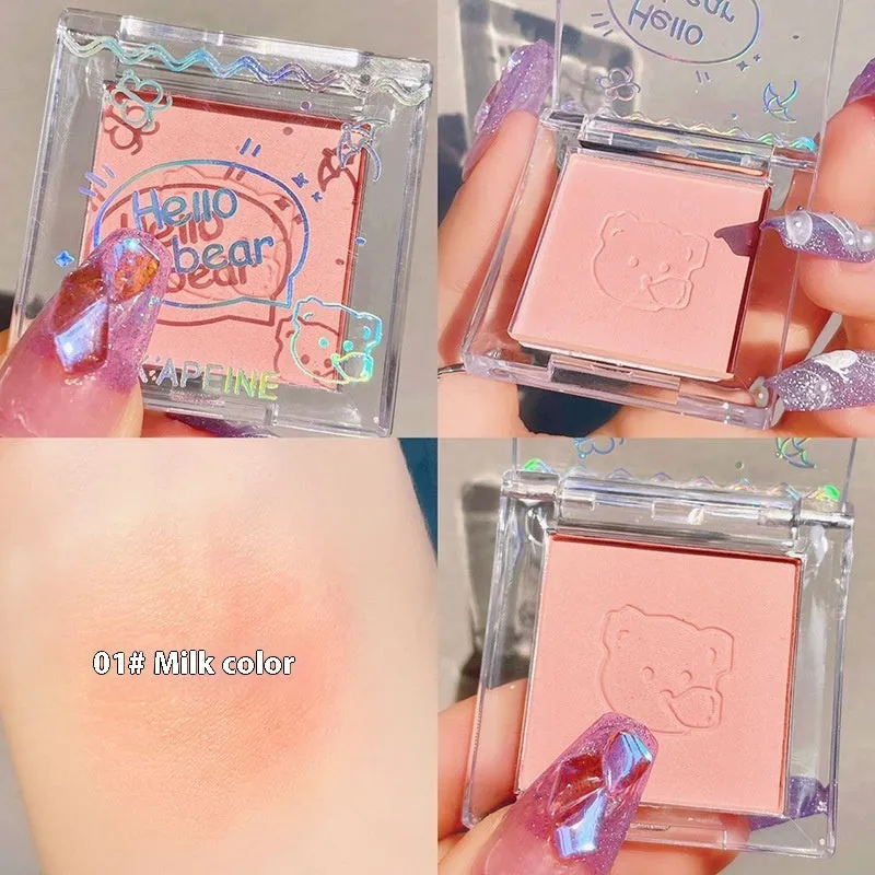Matte natural makeup blush powder compact in six colour shades with 1.3g net content