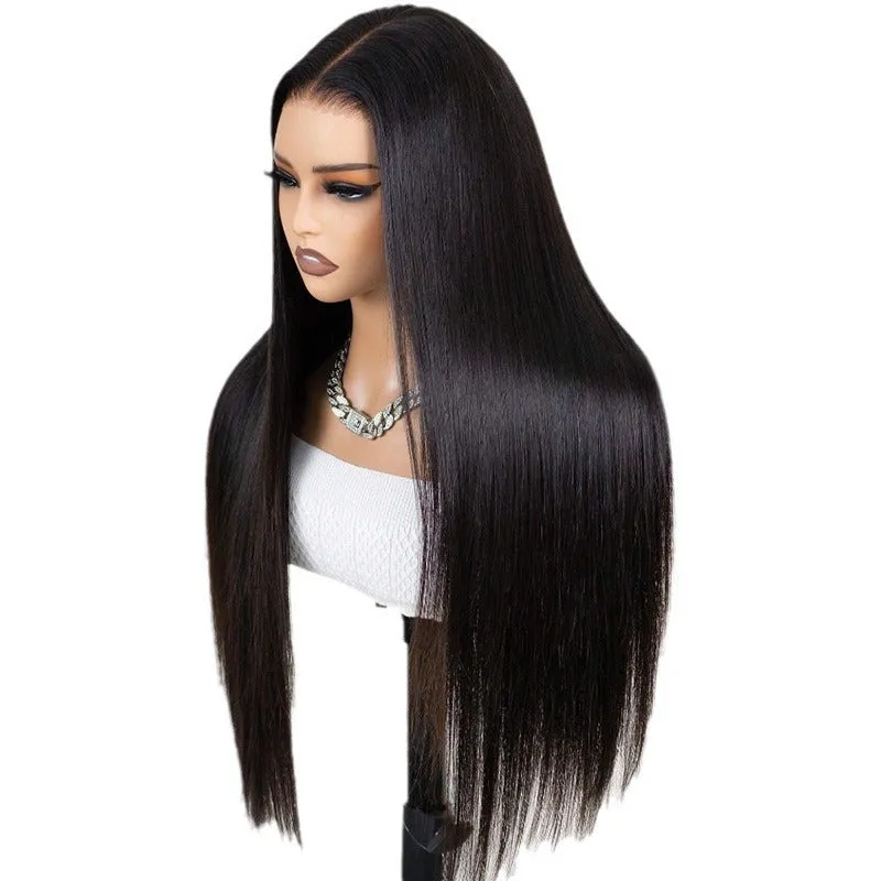 Black straight 13x6 lace front human hair wig showing natural hairline and length options
