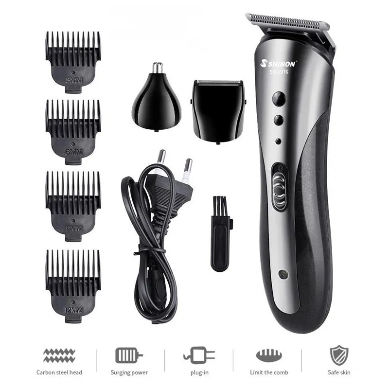 Three-in-one rechargeable men's grooming suit in compact case with attachments