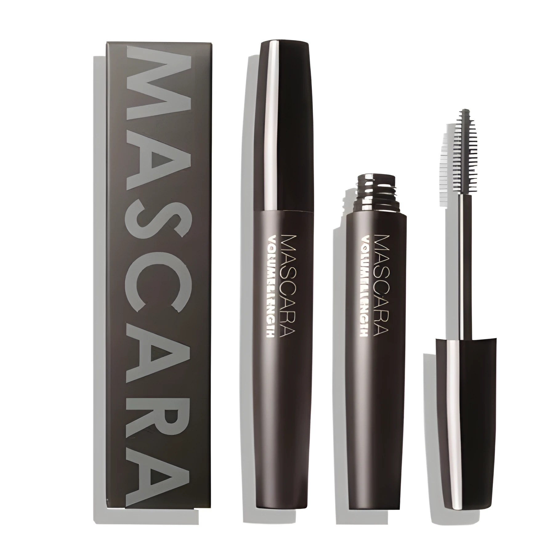 Long curling waterproof mascara in two styles for dense locked lashes with non staining durable formula