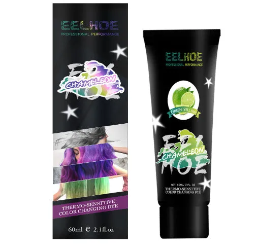 Thermochromic colour change hair dye cream in 60ml jar showing heat-activated transition effects
