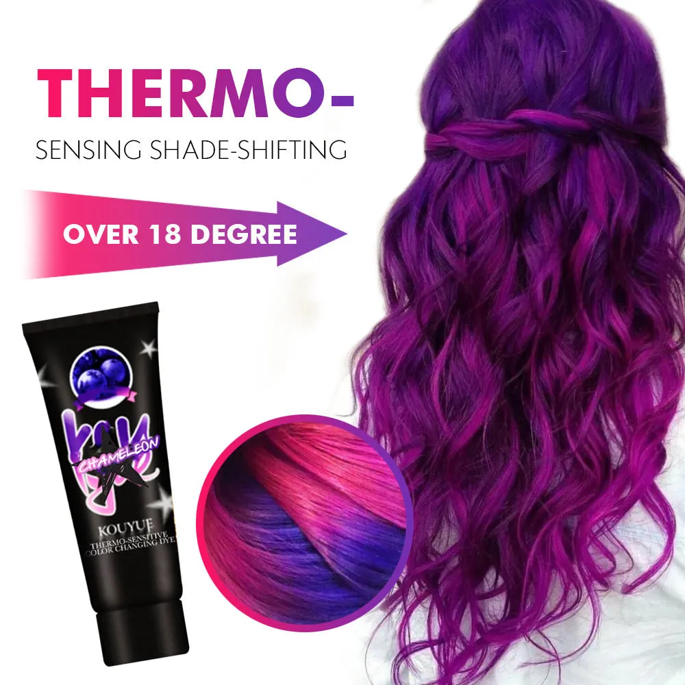 Thermochromic colour change hair dye cream in 60ml jar showing heat-activated transition effects