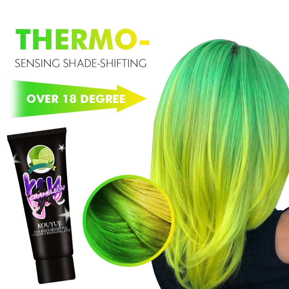 Thermochromic colour change hair dye cream in 60ml jar showing heat-activated transition effects