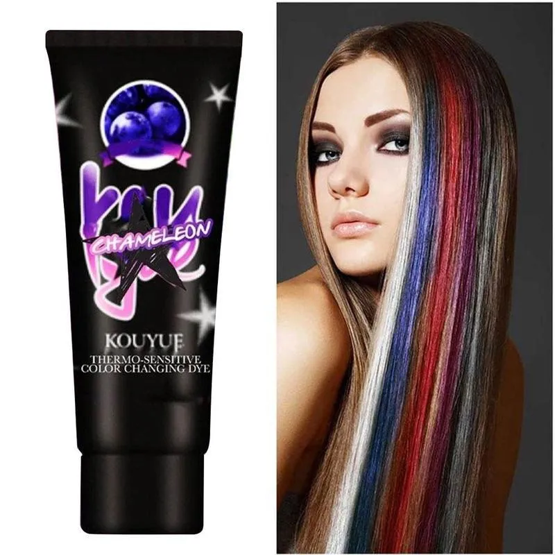 Thermochromic colour change hair dye cream in 60ml jar showing heat-activated transition effects