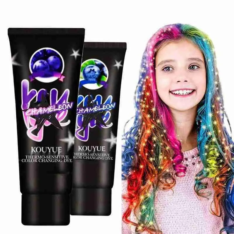 Thermochromic colour change hair dye cream in 60ml jar showing heat-activated transition effects