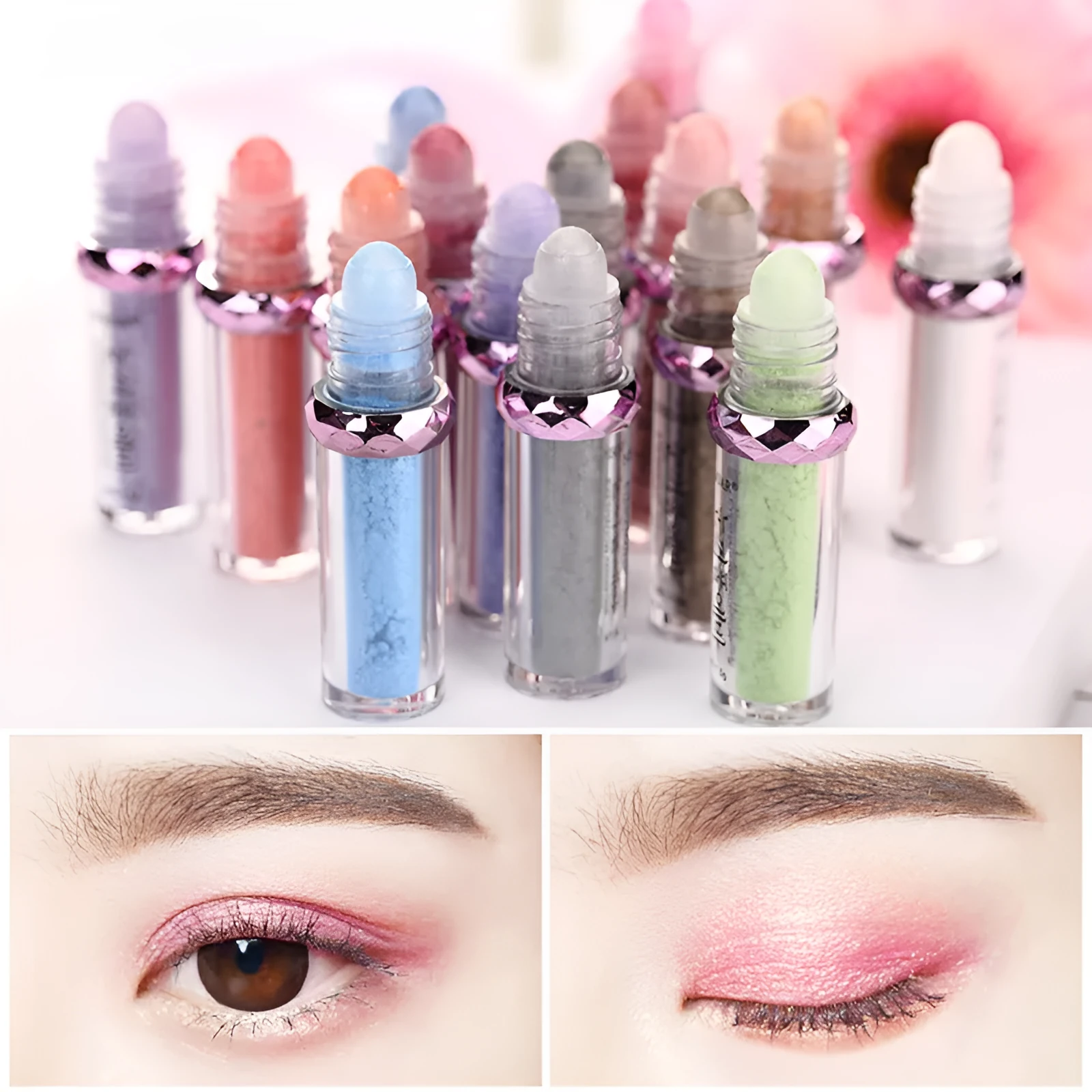 Pearl eye shadow powder in compact with full luster finish, waterproof and buildable, 16 style options