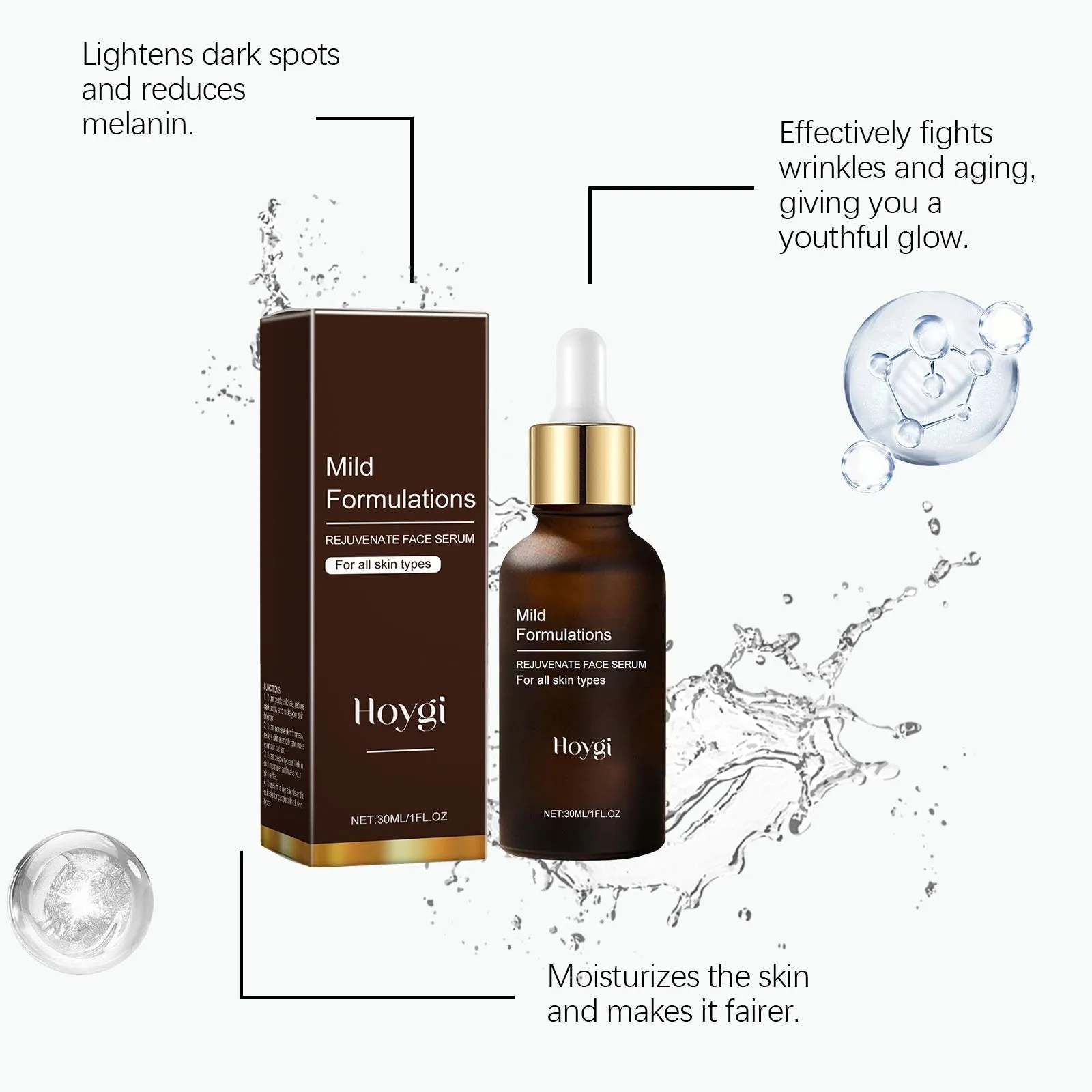 30ml facial skincare essence bottle with arbutin collagen hyaluronic acid formula