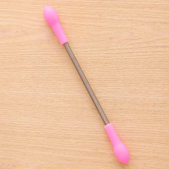 Pink manual spring facial hair removal device for face and lip hair, PP plastic, 19cm length