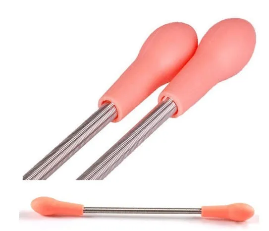Pink manual spring facial hair removal device for face and lip hair, PP plastic, 19cm length